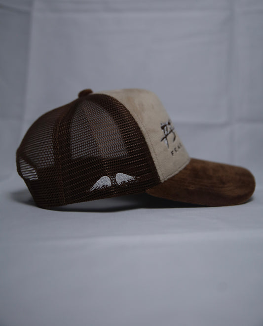 'FEAR NO EVIL' Velvet Trucker Hat BROWN