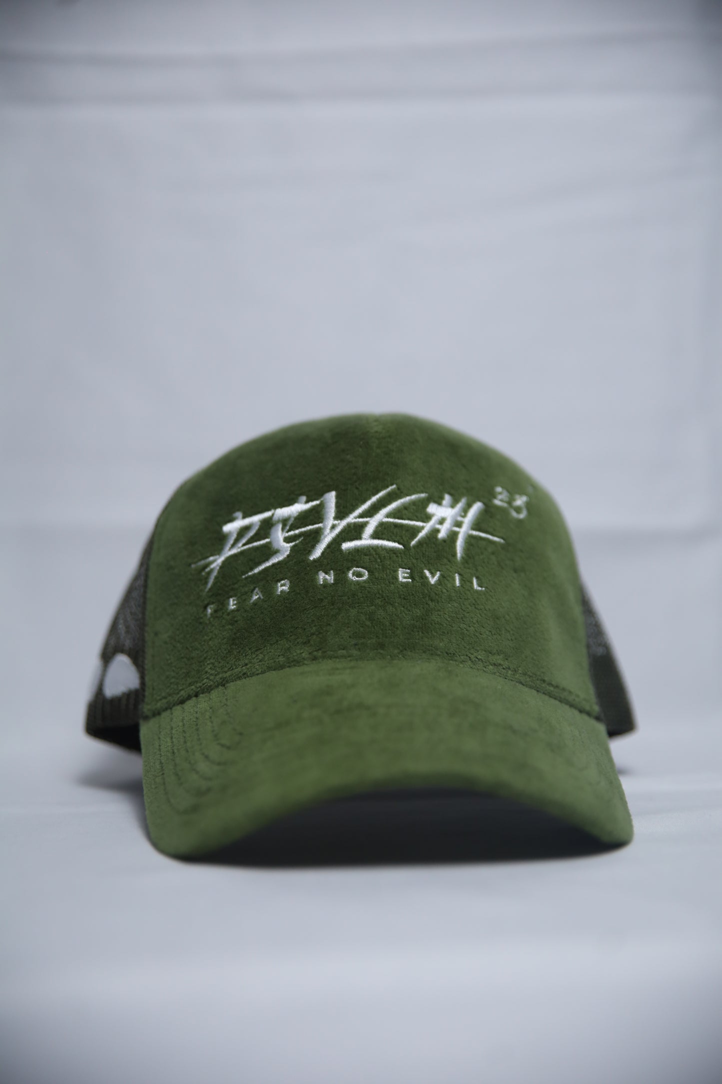 'FEAR NO EVIL' Velvet Trucker Hat GREEN