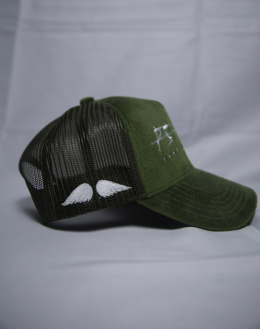 'FEAR NO EVIL' Velvet Trucker Hat GREEN