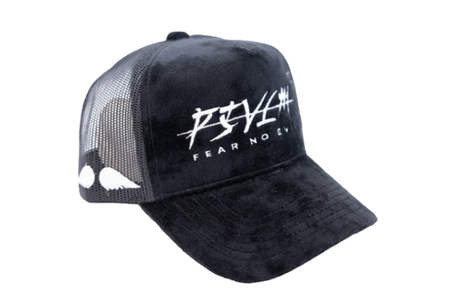'FEAR NO EVIL' Velvet Trucker Hat BLACK