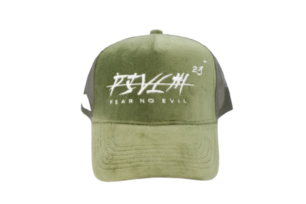 'FEAR NO EVIL' Velvet Trucker Hat GREEN