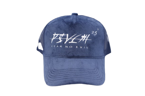 'FEAR NO EVIL' Velvet Trucker Hat BLUE