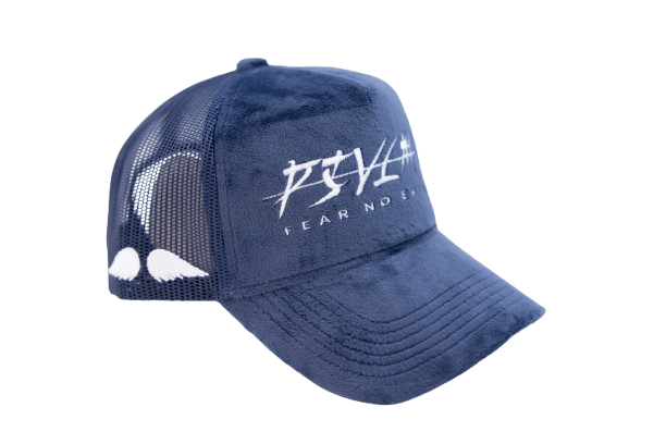 'FEAR NO EVIL' Velvet Trucker Hat BLUE