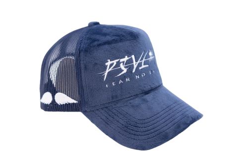 'FEAR NO EVIL' Velvet Trucker Hat BLUE