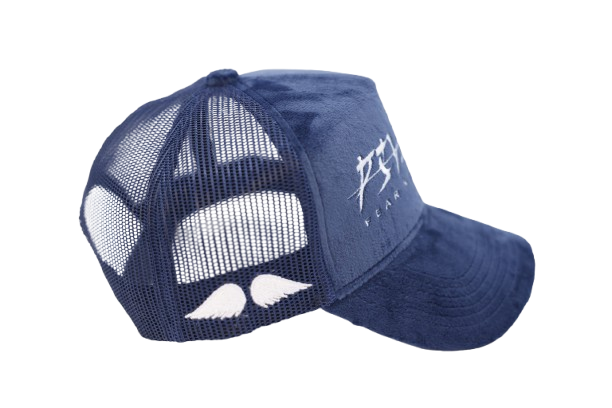 'FEAR NO EVIL' Velvet Trucker Hat BLUE
