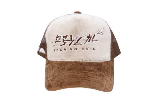 'FEAR NO EVIL' Velvet Trucker Hat BROWN