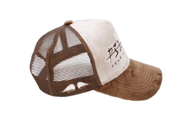 'FEAR NO EVIL' Velvet Trucker Hat BROWN