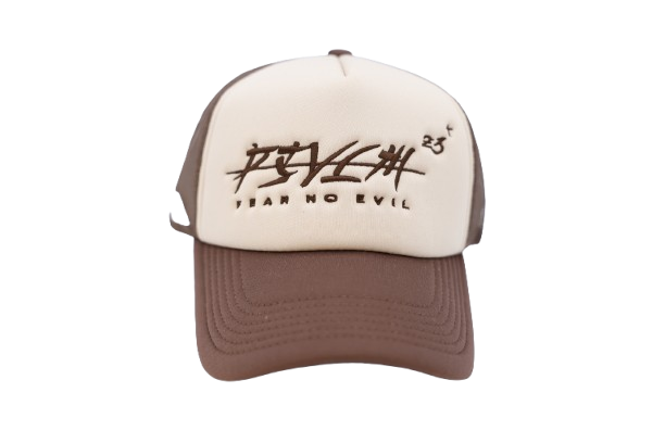 'FEAR NO EVIL' Velvet Trucker Hat BROWN 'FOAM'