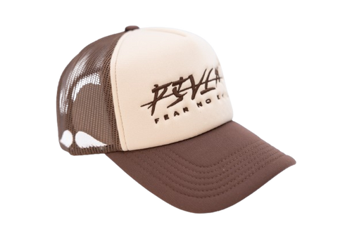 'FEAR NO EVIL' Velvet Trucker Hat BROWN 'FOAM'