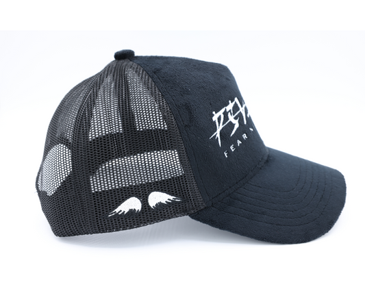 'FEAR NO EVIL' Velvet Trucker Hat BLACK